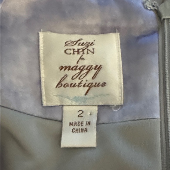 Suzi Chin For Maggy Boutique Grey Purple Silk Dress Floral Mini Work Party Sz 2 - Picture 5 of 6